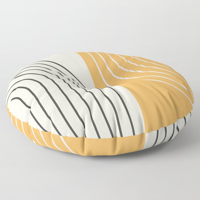 Abstract Geometric Rainbow Lines 2 in Black and Gold Floor Pillow
