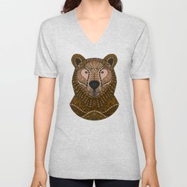 Ornate Brown Bear V Neck T Shirt