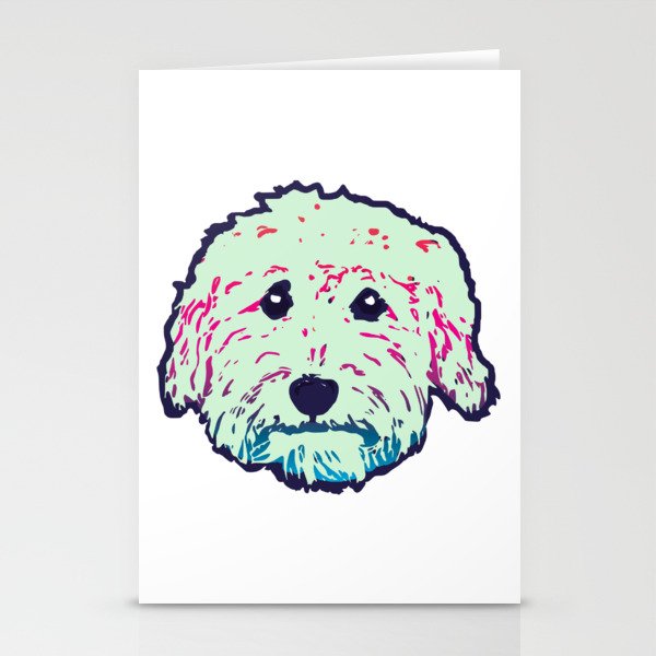 Sweet Doodle dog face in mint/navy - Goldendoodle, Labradoodle, Aussiedoodle Stationery Cards