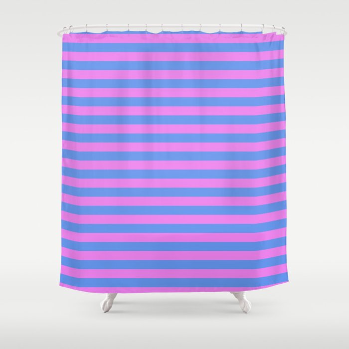 Cornflower Blue & Violet Colored Stripes/Lines Pattern Shower Curtain