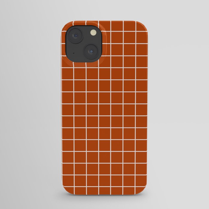 Mahogany - orange color - White Lines Grid Pattern iPhone Case