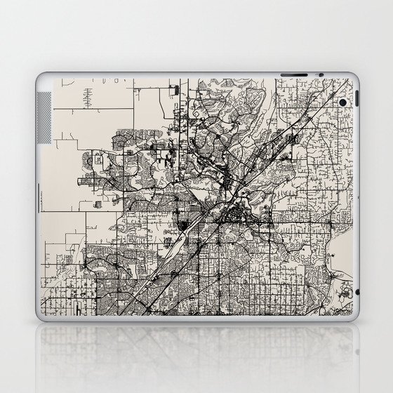 Roseville USA - City Map in Black and White Aesthetic - vintage, pillows, town, pot, canvas, map, di Laptop & iPad Skin