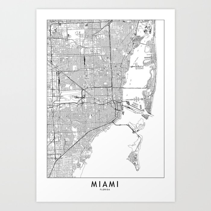 Miami White Map Art Print