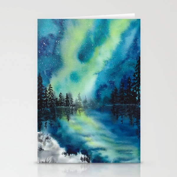 Watercolor Nothern Lights Stationery Cards