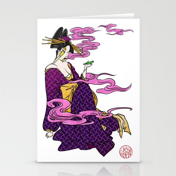 Bijinga - Smoking woman in kimono Stationery Cards