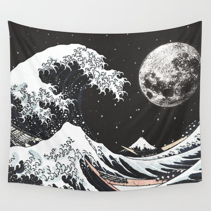 The great wave tapestry black and white store
