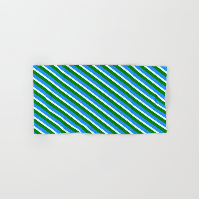 Light Cyan, Green, and Blue Colored Lined/Striped Pattern Hand & Bath Towel