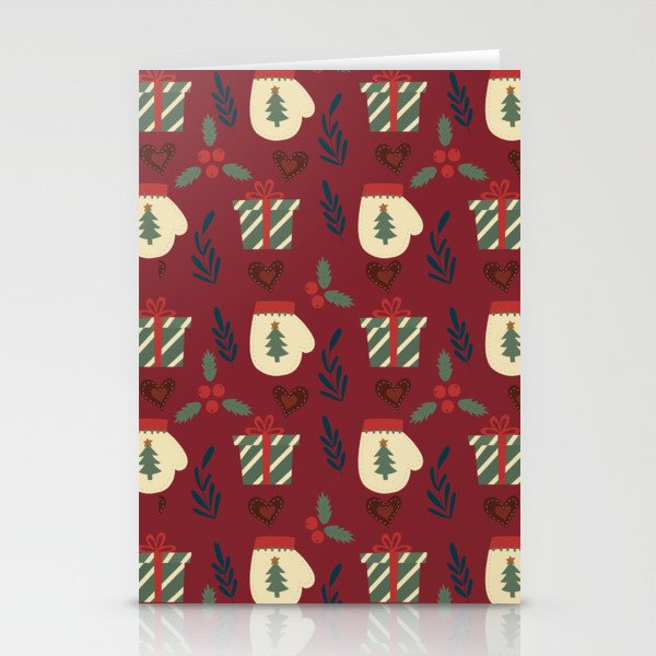 Christmas Pattern Retro Classic Gloves Mistletoe Stationery Cards