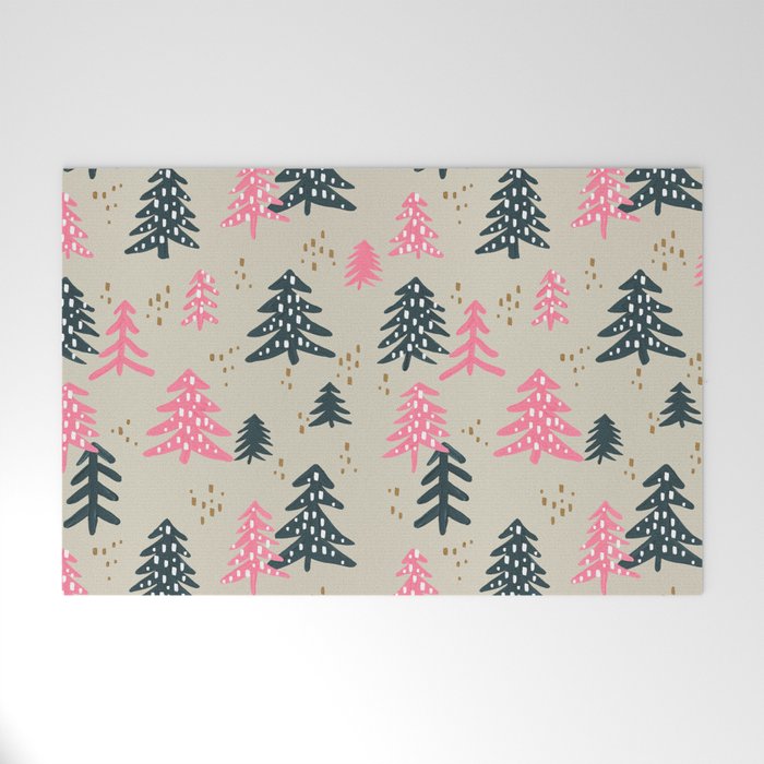 Christmas Trees – Emerald & Pink Welcome Mat
