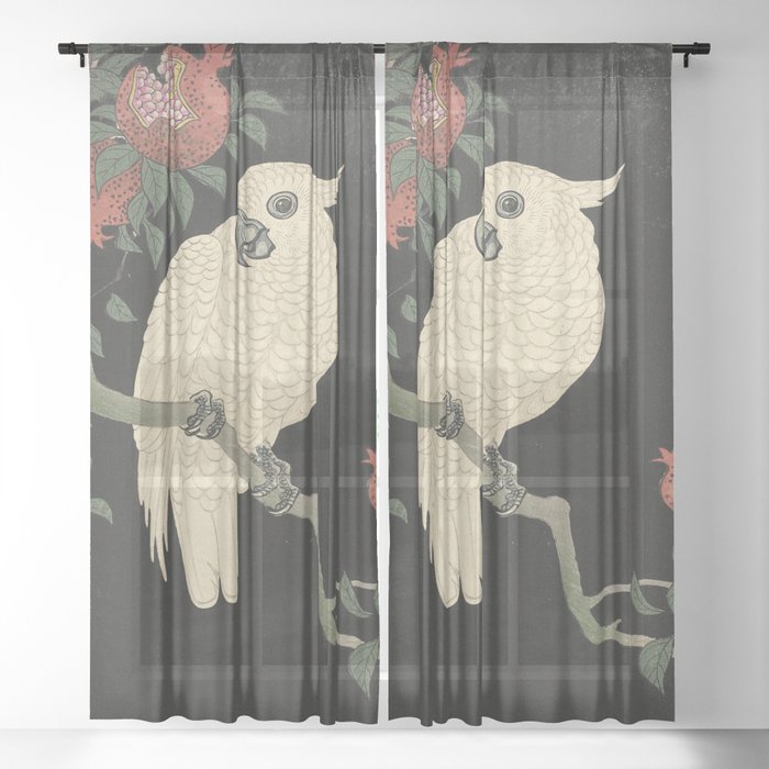 Cockatoo And Pomegranate 柘榴に鸚鵡 Sheer Curtain By Vickybragomitchell Society6
