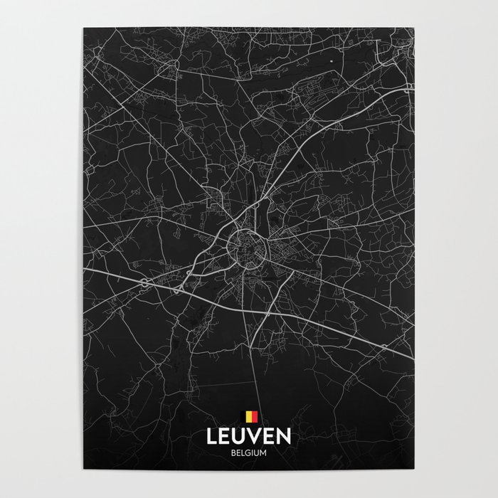 Leuven, Belgium - Dark City Map Poster