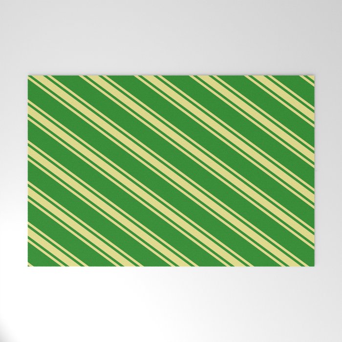 Forest Green & Tan Colored Lines Pattern Welcome Mat