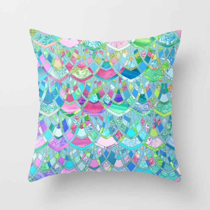 Art Deco Watercolor Patchwork Pattern 2 Throw Pillow