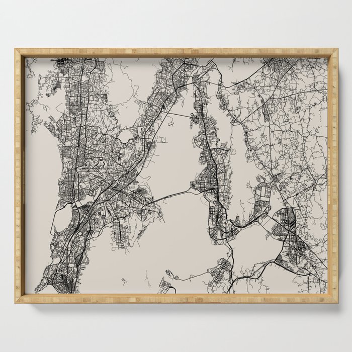 India, Mumbai Map Art Print - Authentic Cartography Serving Tray