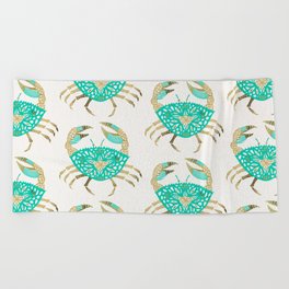 Crab – Turquoise & Gold Beach Towel