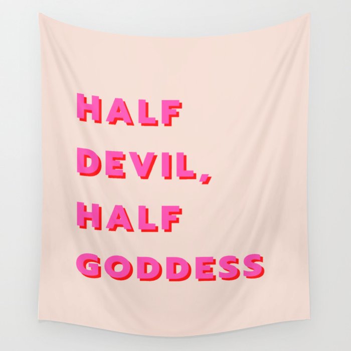 Half Devil, Half Goddess, Devil, Goddess, Fashion, Girly, Pink Wall Tapestry