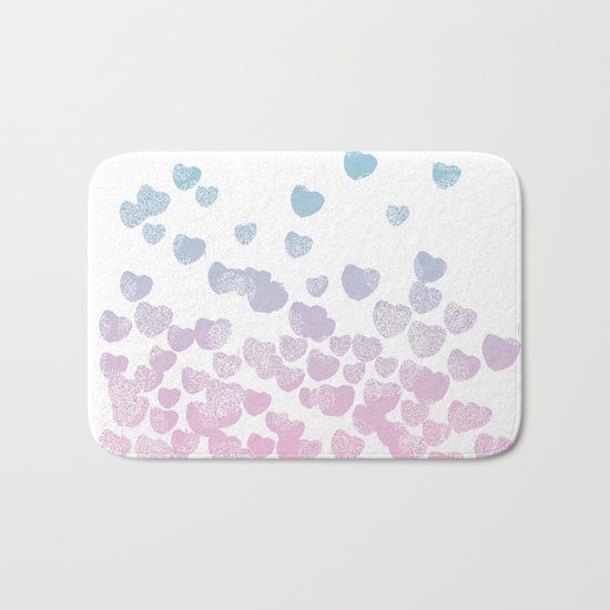 Hearts falling ombre blue and pastel pink cotton candy wonderland Bath Mat