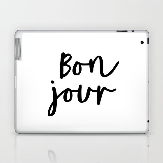 Bonjour black and white monochrome typography poster home wall decor bedroom minimalism Laptop & iPad Skin