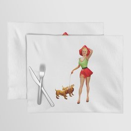 Sexy Blonde Pin Up With Green Dress Red Skirt And Two Dogs Placemat