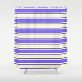 [ Thumbnail: Medium Slate Blue and Light Yellow Colored Stripes Pattern Shower Curtain ]