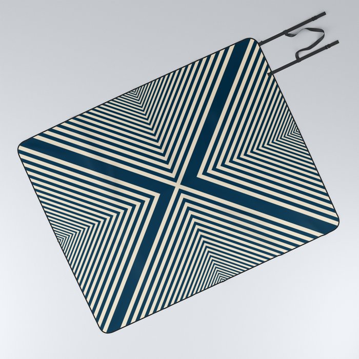 Psychedelic X Geometric Pattern - Dark Blue Picnic Blanket