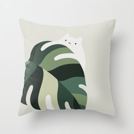 Cat and Plant 12B Throw Pillow