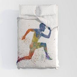 Athlete runner in watercolor Comforter