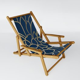Floral Prints, Line Art, Navy Blue and Gold Sling Chair