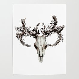 deer skull with flower crown Poster