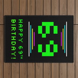 [ Thumbnail: 69th Birthday - Nerdy Geeky Pixelated 8-Bit Computing Graphics Inspired Look Outdoor Rug ]