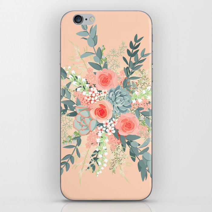 Peach floral iPhone Skin