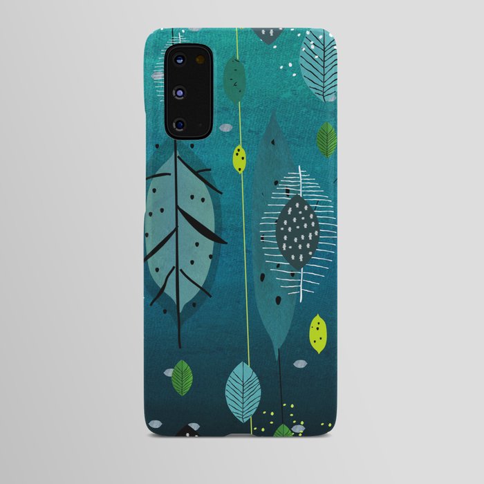 Mid Century Turquoise Leaves Android Case