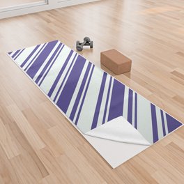 [ Thumbnail: Dark Slate Blue & Mint Cream Colored Stripes/Lines Pattern Yoga Towel ]