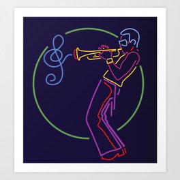 Jazz trumpet player neon sign Art Print
