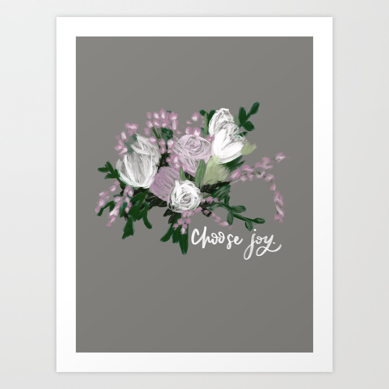 Choose Joy Flower Bouquet Hand Lettered Oil Painting Digital