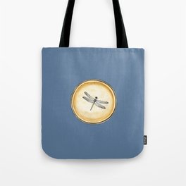 Vintage Sketch Dragonfly Circle Pendant on Slate Blue Tote Bag