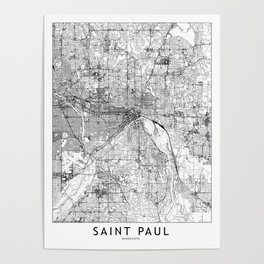 Saint Paul White Map Poster
