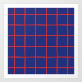Clumsy Grid Pattern Blue and Red Art Print