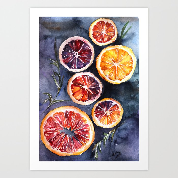Bloody oranges in watercolor Art Print
