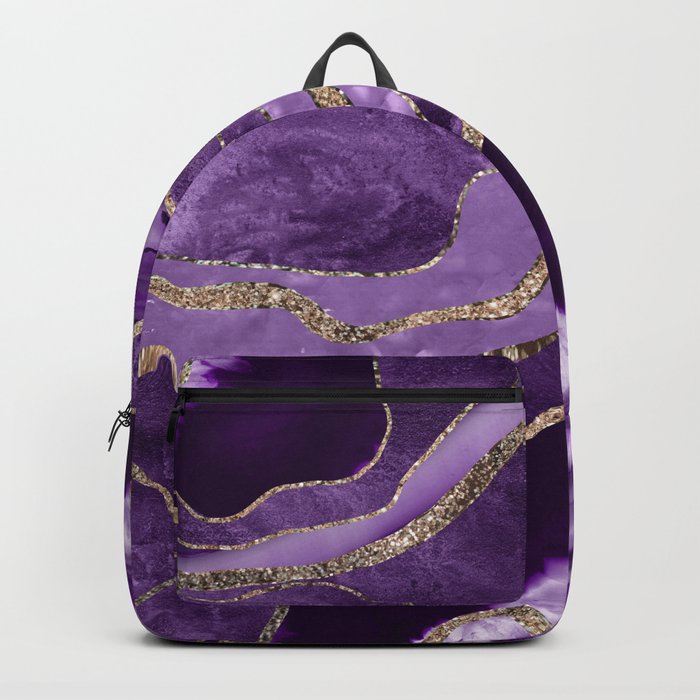 Purple Marble Agate Gold Glitter Glam #1 (Faux Glitter) #decor #art #society6 Backpack