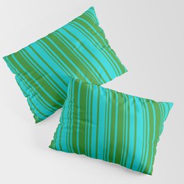 [ Thumbnail: Forest Green & Dark Turquoise Colored Striped Pattern Pillow Sham ]