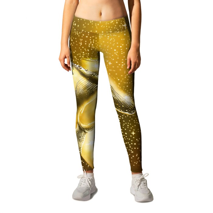 starry whale in golden space Leggings