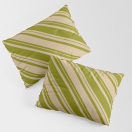 [ Thumbnail: Tan & Green Colored Striped/Lined Pattern Pillow Sham ]