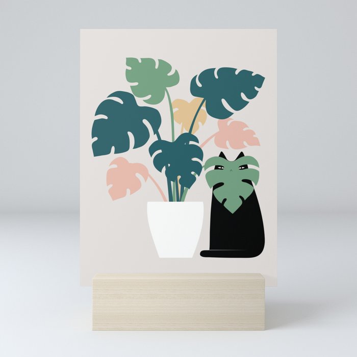 Cat and Plant 21: Leaf Me Alone Mini Art Print