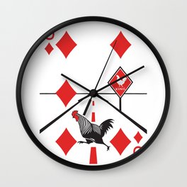 Clipped Wings Deck: The Six of Diamonds Wall Clock | Funny, Chicken, Road, Illustration, Graphicdesign, Bird, Aves, Six, Papercutting, Crossing 