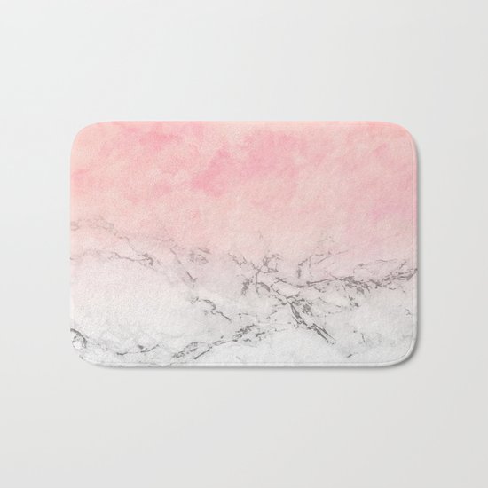 Modern blush pink watercolor ombre white marble Bath Mat
