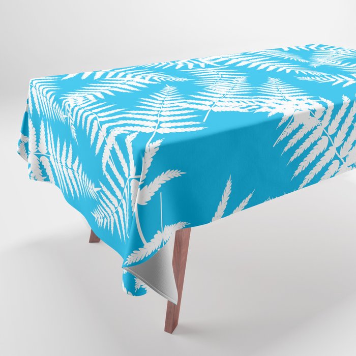 Turquoise And White Fern Leaf Pattern Tablecloth