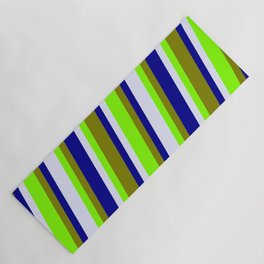 [ Thumbnail: Chartreuse, Green, Dark Blue & Lavender Colored Stripes/Lines Pattern Yoga Mat ]