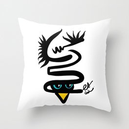 Abstract Snake Bird Minimal Style Line in Black and White and Color Throw Pillow