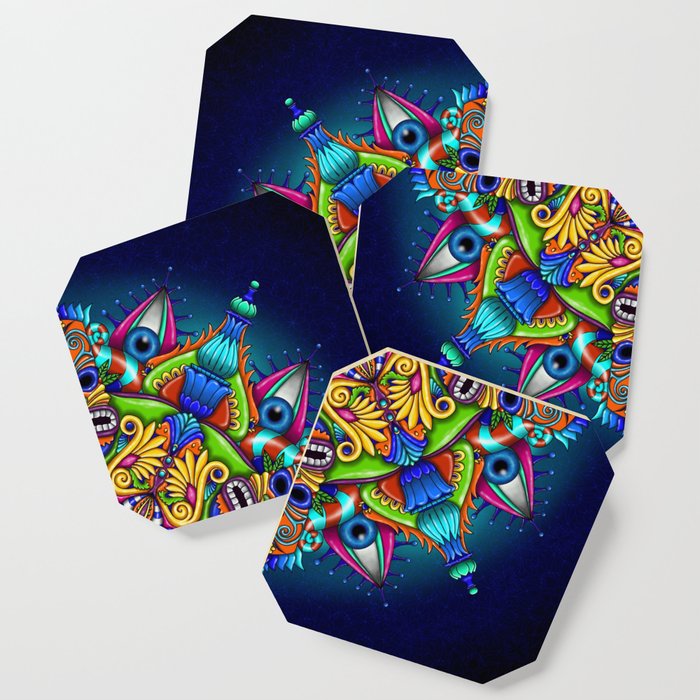 Psychedelic Mandala Visionary Art - Night Circus Coaster